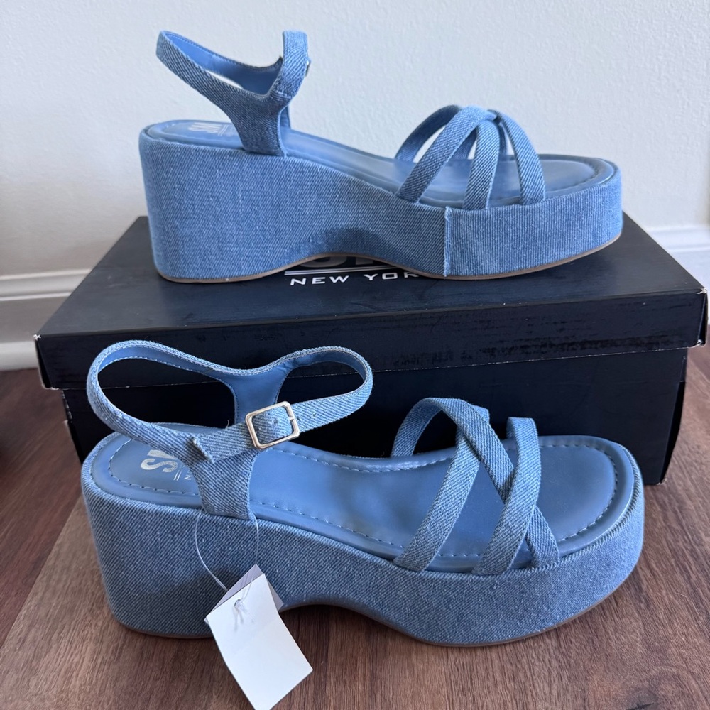 Steve Madden Becca Platform Sandal Denim Blue Strappy Ankle Women’s 10 MSRP $69
